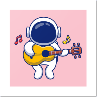 Cute Astronaut Playing Guitar Posters and Art